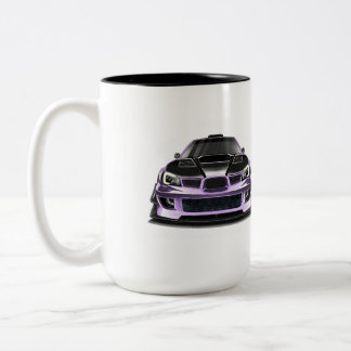 目を細めた紫の手描きアート ツートーンマグカップ