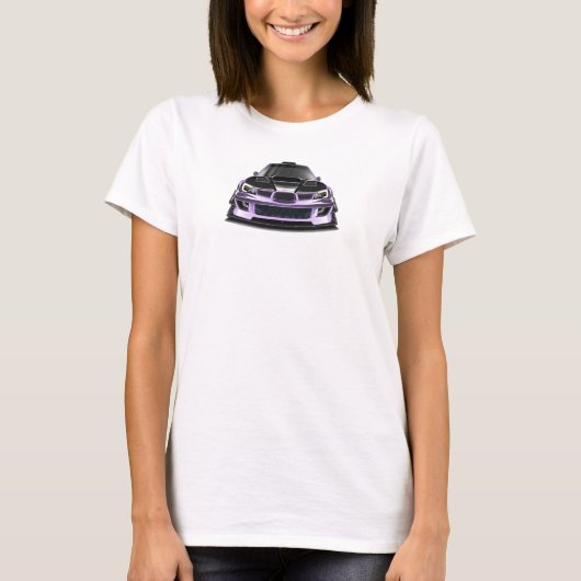目を細めた紫の手描きアート Tシャツ (正面)