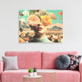 目を覆う花のシュールな女性の肖像 キャンバスプリント (インサイチュ (リビング))
