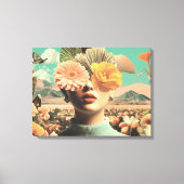 目を覆う花のシュールな女性の肖像 キャンバスプリント (正面)