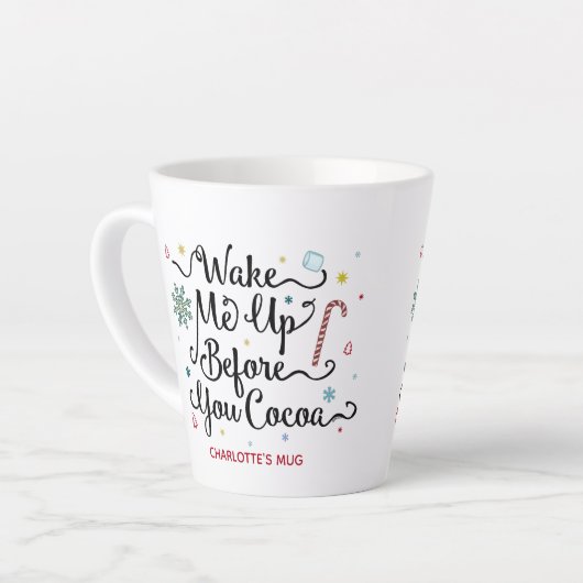 目を覚ましてからカワイイ名をパーソナライズされた取る カフェラテマグ (左アングル)
