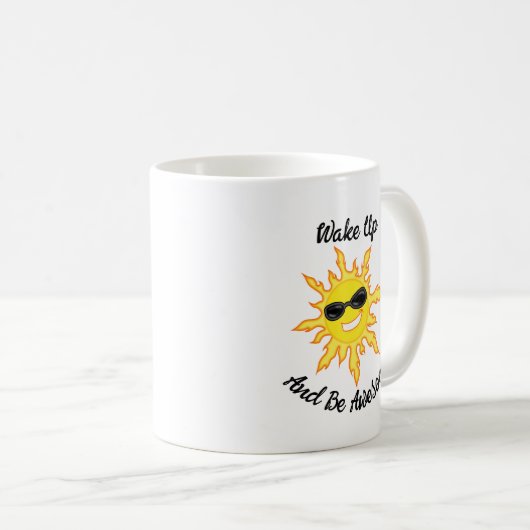 目を覚まし素晴らして日に当たる コーヒーマグカップ (正面右)
