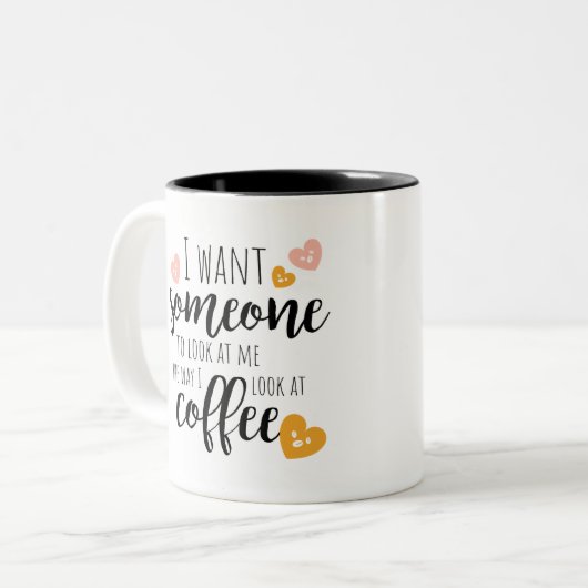 目を覚ますと輝き:完璧なコーヒー引用文マグカップ ツートーンマグカップ (正面左)