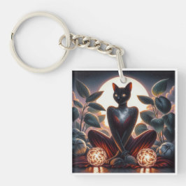 目を超えた宇宙白熱［赤熱］光を放つ黒猫 キーホルダー
