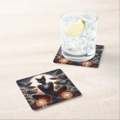 目を超えた宇宙白熱［赤熱］光を放つ黒猫 スクエアペーパーコースター (インサイチュ)