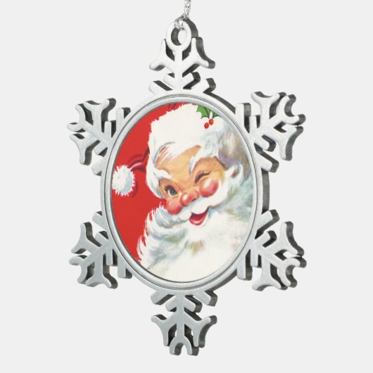 目を輝かせて – サンタオーナメント スノーフレークピューターオーナメント (右)