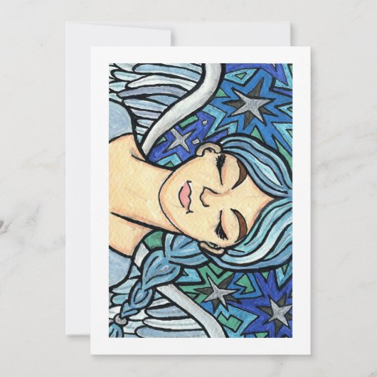 目を閉じた青い天使のホリデーカード シーズンカード (正面)