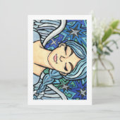 目を閉じた青い天使のホリデーカード シーズンカード (スタンド正面)