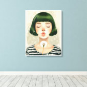 目を閉吹じた少女タンポポ キャンバスプリント (インサイチュ (ウッドフロア))