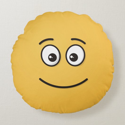 目を開けた顔枕に微笑みを浮かべる ラウンドクッション (正面)