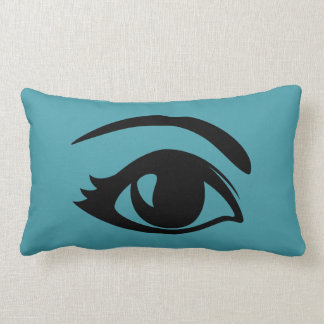 目を(右の)まばたきさせているティール（緑がかった色） ランバークッション
