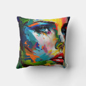 目カラフルを引くモダン絵を描女性 クッション (裏面)