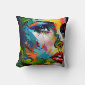 目カラフルを引くモダン絵を描女性 クッション (正面)