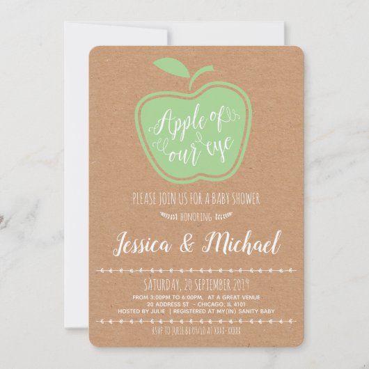 目フェイクの素朴赤ちゃんシャワーのクラフトApple 招待状 (正面)