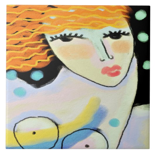 目ワイドオープン抽象芸術デジタルポートレートの女性 タイル (正面)