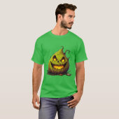 目不気味付きジャックオランタンパンプキ白熱［赤熱］光を放つン Tシャツ (正面フル)