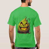 目不気味付きジャックオランタンパンプキ白熱［赤熱］光を放つン Tシャツ (裏面)