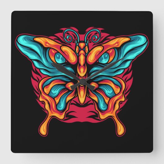 目付き蝶 スクエア壁時計 (正面)