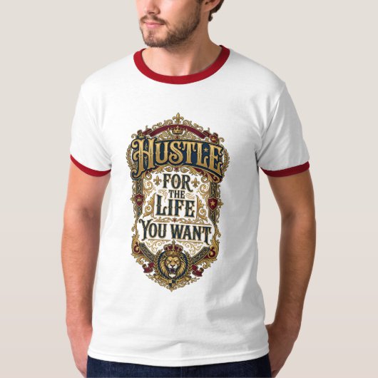 目指す人生を勝ち取れ - ロイヤルライオンクラウン Tシャツ (正面)