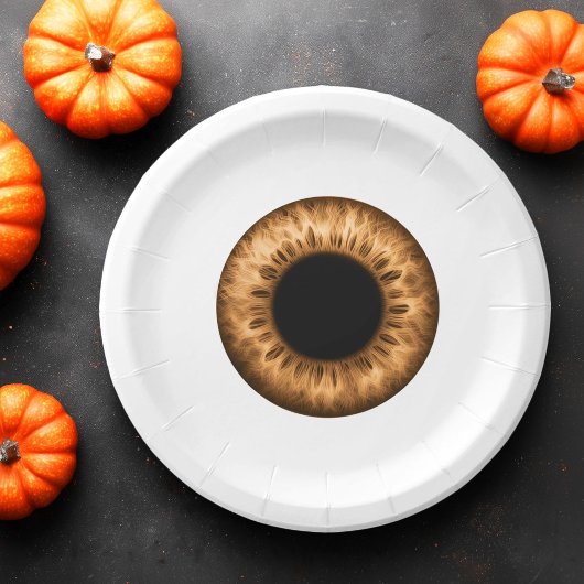目玉の茶色の虹彩のユーモアあふれるハロウィンジョーク ペーパープレート