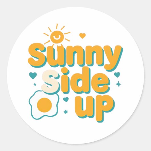 目玉焼きと太陽の明るい"Sunny Side Up" ラウンドシール (正面)