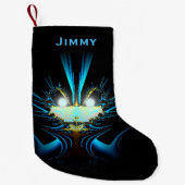 目白熱［赤熱］光を放つ明るい青の生物 スモールクリスマスストッキング (正面)