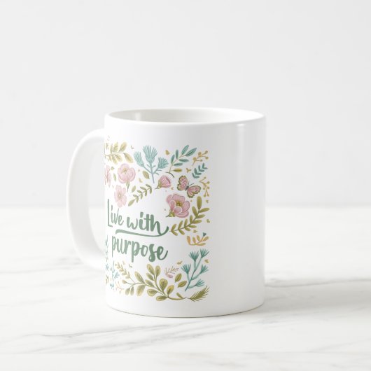 「目的を持って生きる」ボホニュートラルワイルドフラワー コーヒーマグカップ (正面左)