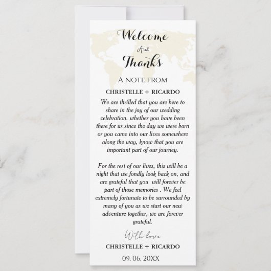 目的地のウェディングウェルカム&サンキューテーブルカード 招待状 (正面)