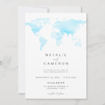 目的地のウェディング招待状とワールドマップ