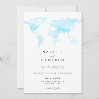 目的地のウェディング招待状とワールドマップ 招待状