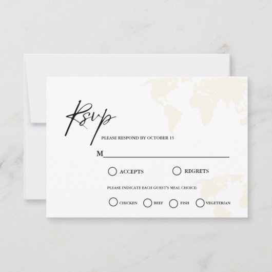 目的地のトラベル結婚のテーマ 出欠カード (正面)