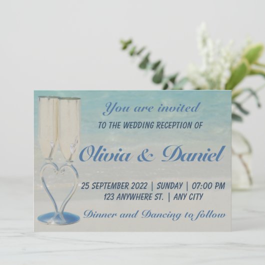 目的地のビーチエレガントな結婚式の日付を保存 セーブザデート (スタンド正面)