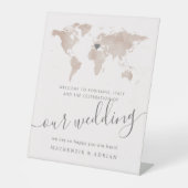 目的地のワールドマップタン水色ウェルカムサイン 台座サイン (正面)