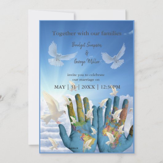 目的地の世界地図の結婚の招待 (正面)