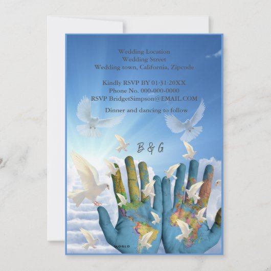 目的地の世界地図の結婚の招待 (裏面)
