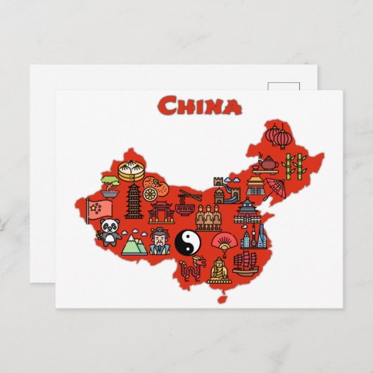 目的地の中国を持つマップ中国の。 ポストカード (正面/裏面)