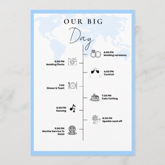 目的地の旅行の結婚式の日イベントタイムライン プログラム (裏面)