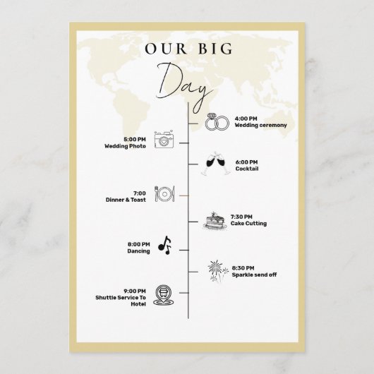 目的地の旅行の結婚式の日イベントタイムライン プログラム (裏面)
