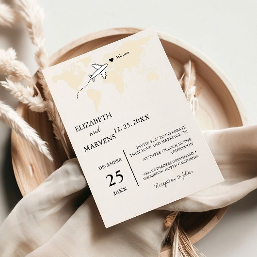 目的地の旅行テーマの結婚世界地図 招待状
