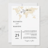 目的地の旅行テーマの結婚世界地図 招待状 (正面)