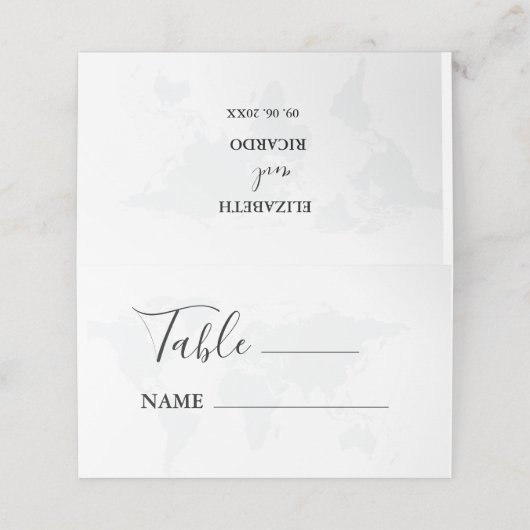 目的地の旅行テーマ結婚のテーブル プレイスカード (外部開封)