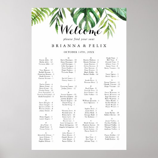 目的地の熱帯アルファベットの座席表 ポスター (正面)