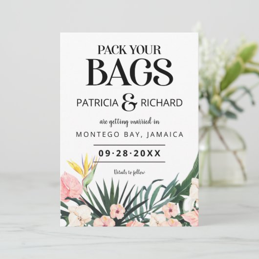 目的地の熱帯結婚式の日付を保存 (スタンド正面)