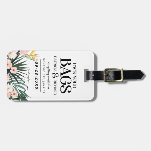 目的地の熱帯結婚式の日付を保存 ラゲッジタグ (正面横)