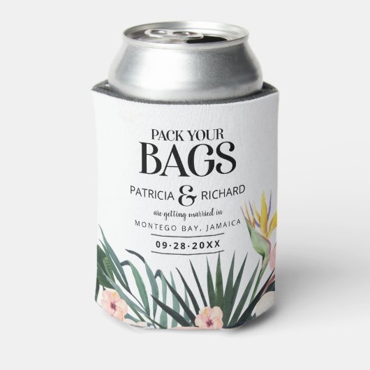 目的地の熱帯結婚式の日付を保存 缶クーラー (缶裏面)