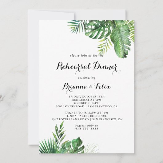 目的地の熱帯緑のリハーサルディナー 招待状 (正面)
