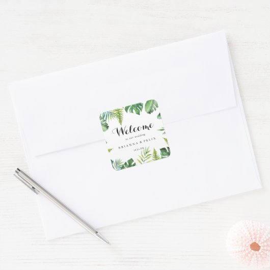 目的地の熱帯緑結婚園の歓迎 スクエアシール (封筒)