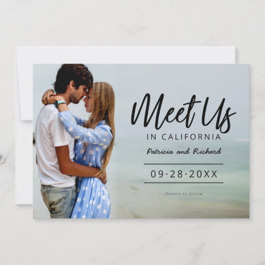 目的地の結婚式で私たちを満たす日付写真を保存 招待状 (正面)