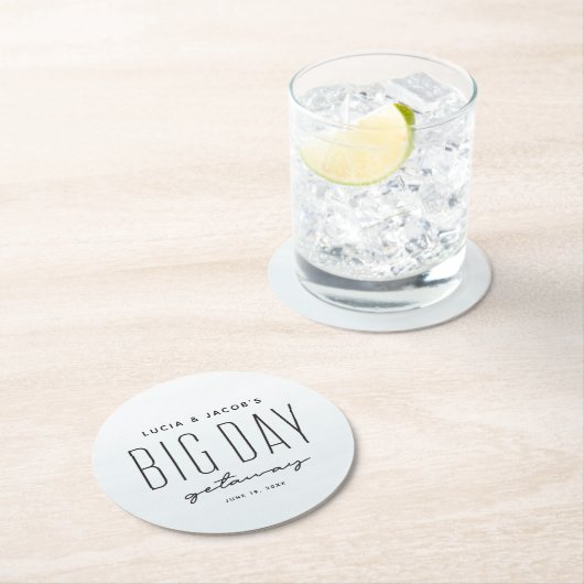 目的地の結婚式のビッグデー休暇海ブルー ラウンドペーパーコースター (インサイチュ)