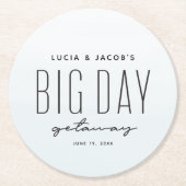 目的地の結婚式のビッグデー休暇海ブルー ラウンドペーパーコースター (正面)